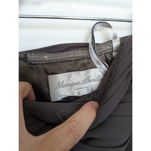 MONIQUE LHULLIER Dress Womens Size 10 Slate Gray Halter Strapless Ruched Maxi - Picture 9 of 12